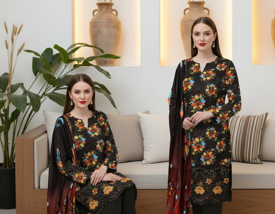 3 PC EMBROIDERY KHADER | D-214