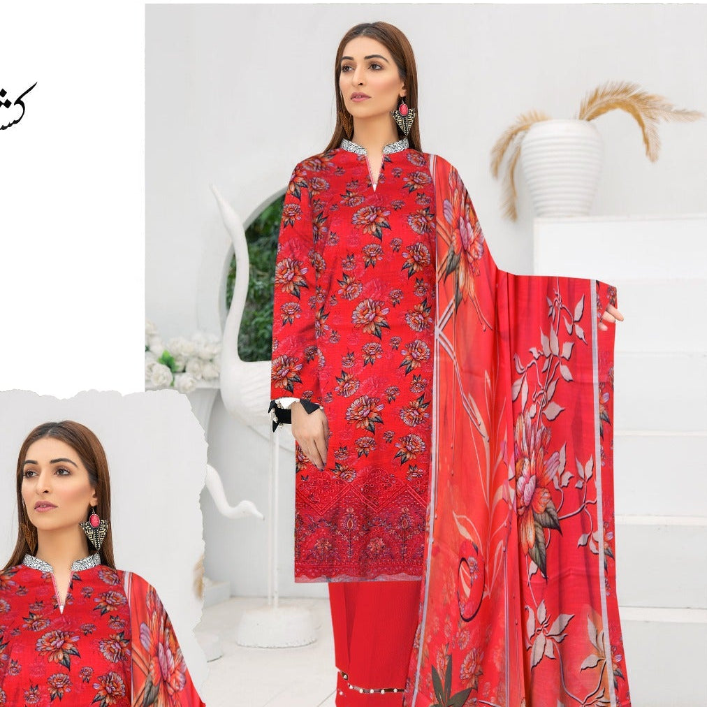 3 PC EMBROIDERY KHADER | D-215