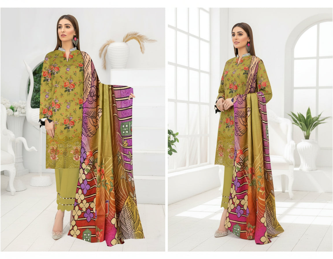 3 PC EMBROIDERY KHADER | D-213